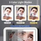 Heated Fog-Free Shower Mirror with LED Light 9.5x7 Inch | Detachable Fogless Bath Mirror with Shaving Foam Base, 2 Razor Holders & 3-Color Adjustable Brightness