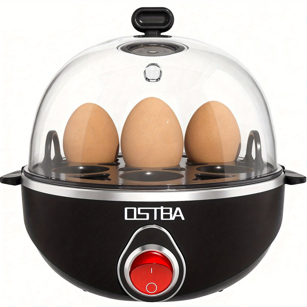 Electric Egg Cooker 7-Egg Capacity Rapid Egg Boiler with Musical Buzzer & Overheat Protection - Hard Soft Medium Boiled Eggs, Egg Poacher & Mini Food Steamer - Easy Clean, Black