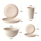 16/32-Piece Wheat Straw Dinnerware Set – Microwave & Dishwasher Safe Plates, Bowls & Cups – Lightweight Unbreakable Tableware for Family Gatherings, Birthday Parties & Camping