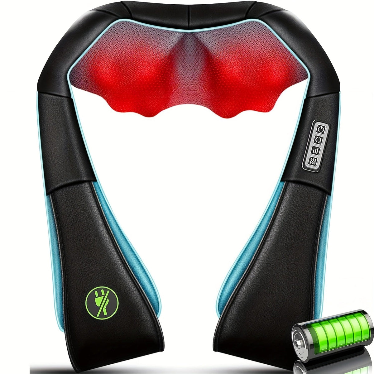 Cordless Shiatsu Neck Back Massager Pillow with Heat, 4D Kneading Deep Tissue Massage for Shoulder Back Leg Waist, USB Charging Wireless Electric Massage Machine