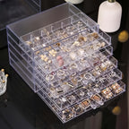 Acrylic Jewelry Storage Box 72/120 Slots Layered Organizer – Large Capacity Display Case for Earrings, Necklaces, Bracelets, Rings & Watches – Clear Stackable Jewelry Organizer Box for Women