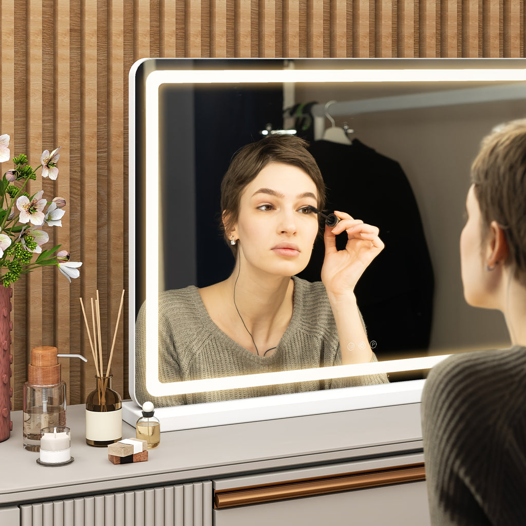 Smart LED Vanity Mirror with Dimmable Lights & Memory – 3 Color Modes, USB Port, Aluminum Frame, Hollywood Makeup Mirror for Bathroom, Bedroom & Desk, 13"x17" or 22"x19"