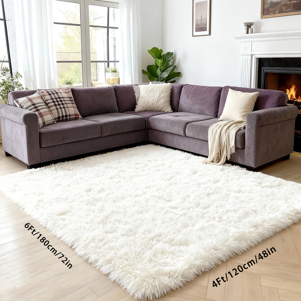 Fluffy Shaggy Area Rug 4x6 High Pile Non-Slip for Bedroom, Living Room & Dining – Soft Fuzzy Plush Floor Carpet in Gray & Tie-Dye Rainbow