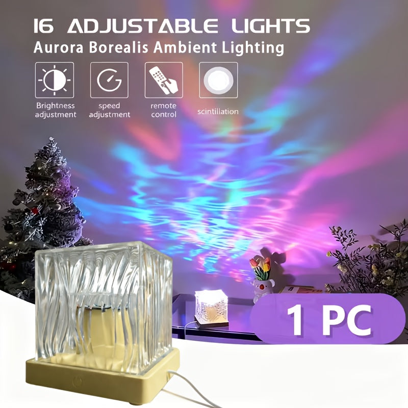 Aurora Galaxy Projector Night Light 16-Color LED USB Powered with Remote Control - Northern Lights Projector Dimmable Bedroom Ambience Lamp Cube Design for Room Decor Sleep Aid, 1-2 Pack