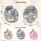 Baby Support Seat Plush Animal Infant Lounger – Ultra-Soft Cushioned Tummy Time Seat for Babies & Toddlers, Non-Toxic Fabric, No Assembly, Elephant Grey, Bear Pink & Bear Khaki