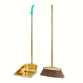 Golden Stainless Steel Broom and Dustpan Set – Standing Upright Floor Sweeper for Home, Office, Patio, Garden & Restaurant