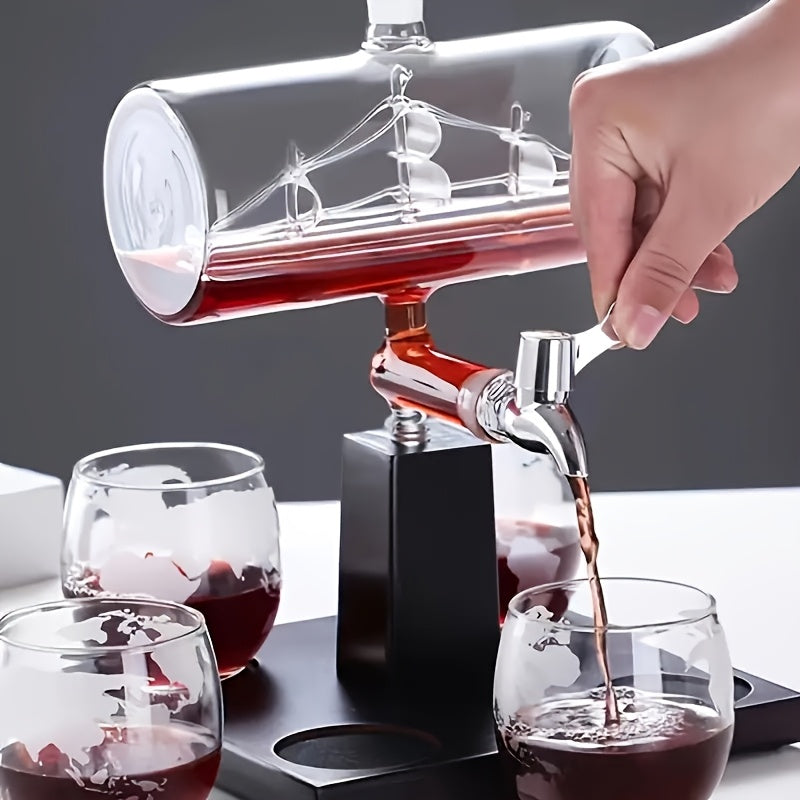 Glass Liquor Decanter Set with 4 Spherical Cups 1000ml Bar Whiskey Wine Pourer Dispenser Gift for Men