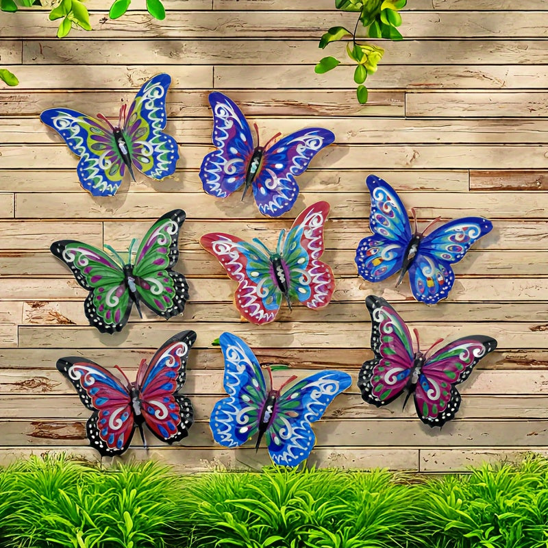 Metal Butterfly Wall Art Decorations Set of 8 – Colorful 3D Iron Butterfly Wall Decor for Garden Patio Indoor Walls, All-Season Outdoor Wall Art, Mother's Day Father's Day Gift