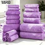 16-Piece Ultra-Soft Coral Fleece Bath Towel Set – 4 Bath Towels, 6 Hand Towels & 6 Washcloths | Quick-Dry, Highly Absorbent | Home, Hotel & Spa