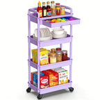 3/4-Tier Rolling Storage Cart with Drawers – Plastic Organizer with Lockable Wheels, Cup Holder & Hooks | Kitchen, Bathroom, Bedroom & Laundry Room