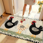 Welcome Door Mat - Embroidered Rooster Design Non-Woven Indoor Outdoor Floor Mat for Entrance Bathroom Kitchen Porch and Study