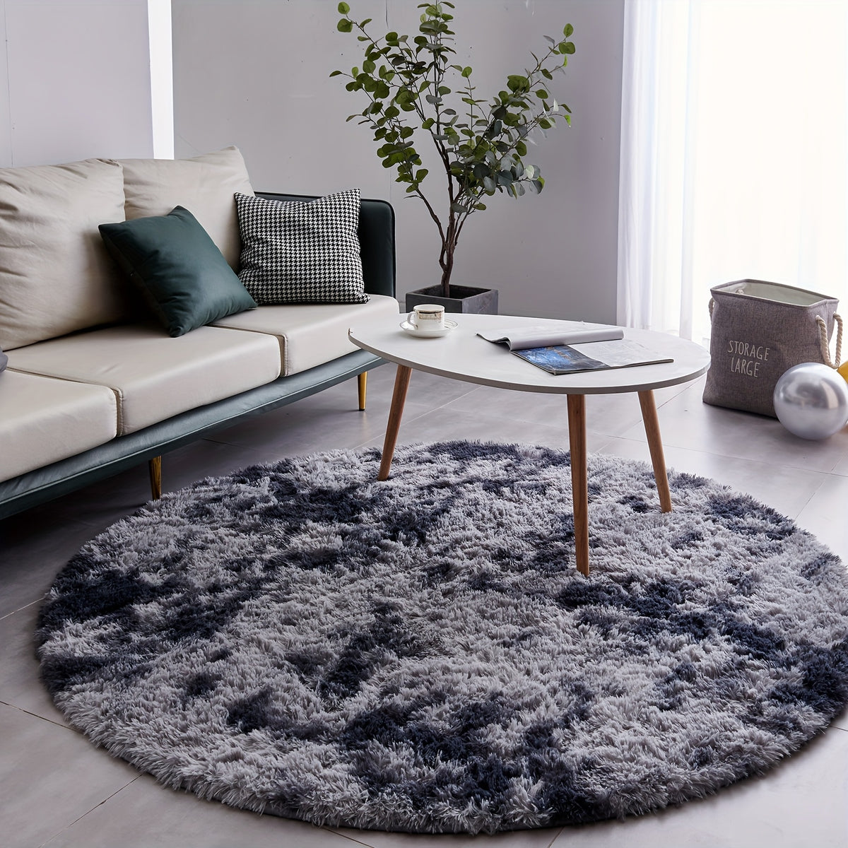 Round Shaggy Rug Soft Fluffy Plush Circular for Bedroom & Living Room – Easy Clean, Tie-Dye & Solid Colors, 3 Sizes 4x4 5x5 6x6ft