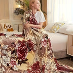 Floral Nap Blanket – Soft Lightweight All-Season Plush Polyester Throw | Blue Cloud & Yellow Flower Design, No Shedding | 3 Sizes