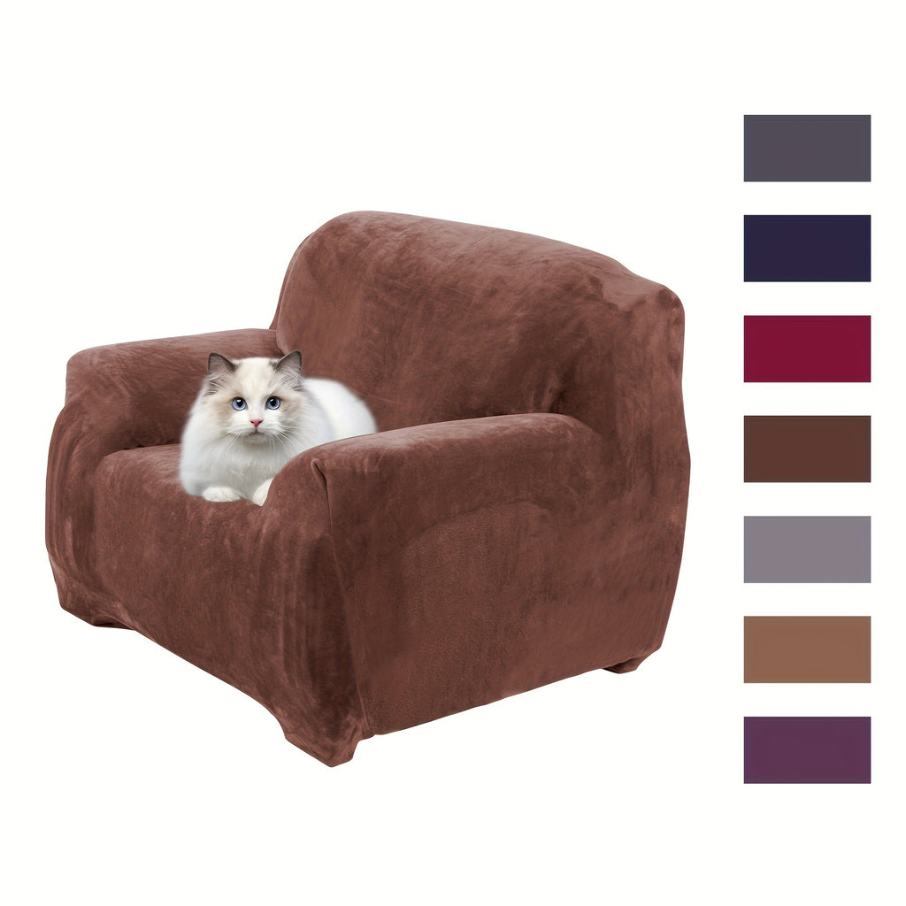 Plush Sofa Slipcover Stretch Thick Couch Cover - Soft Velvet Furniture Protector for Chair Loveseat 3 4 Seater, Anti-Slip Elastic Wrap, Machine Washable, 6 Colors for Living Room