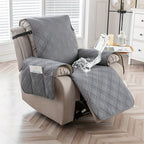 Quilted Recliner Chair Cover with Pocket Non-Slip Hook Loop Closure - 100% Polyester Washable Reclining Chair Slipcover Furniture Protector for Pets Dogs Cats, Easy Install, 9 Colors