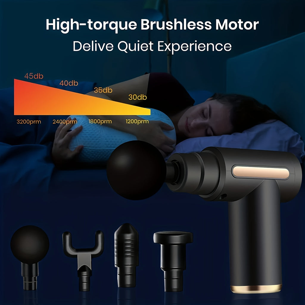Digital LCD Display Fascia Gun – 6-Speed Silent Electric Percussion Massage Gun with 4 Interchangeable Heads, Long Battery Life, Portable for Sports Fitness Recovery, 4 Colors