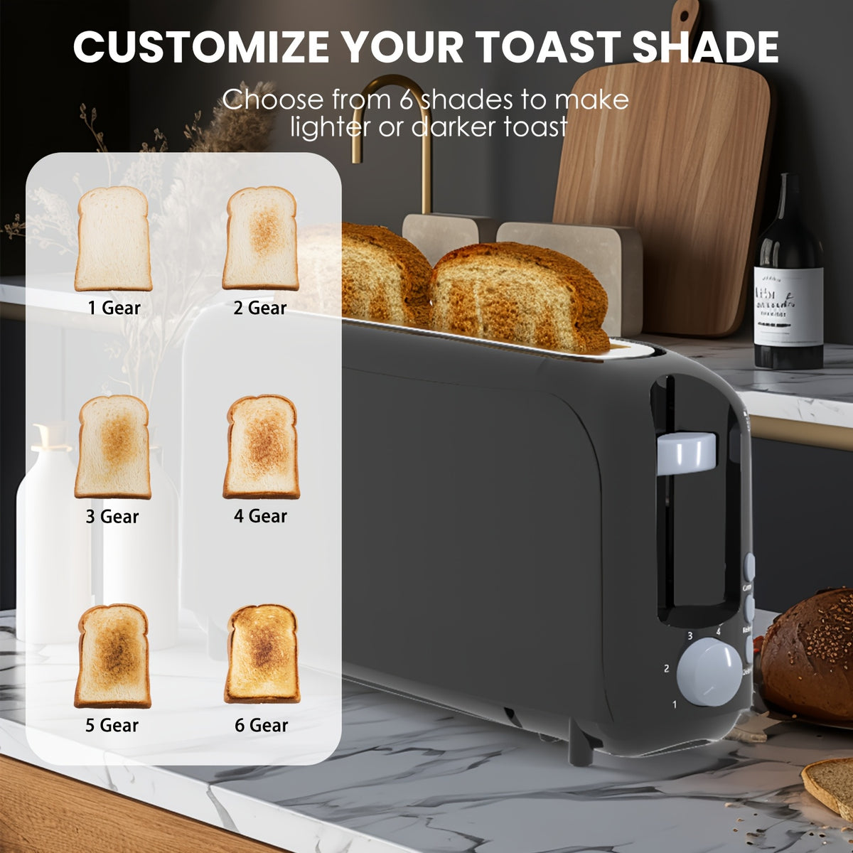 Ultra-Slim 2-Slice Toaster 750W, Wide Slot for Bread Bagels & Waffles, 6 Browning Levels, Cancel Reheat & Defrost, Auto Pop-Up, Removable Crumb Tray – 5 Colors