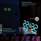 RGB Neon LED Digital Wall Clock 9.7" Large Display with Remote Control – 3D Aesthetic Alarm Clock, Adjustable Brightness, Date & Temperature Display for Bedroom, Living Room, Office, Gym