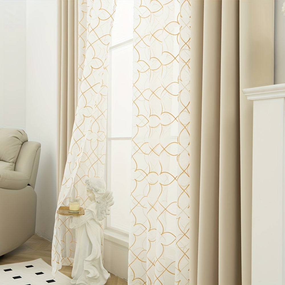 Blackout Curtains 4-Pack – Geometric Embroidery Grommet Top, Sun-Blocking Heat-Insulating Room Darkening Drapes, Living Room Bedroom Dining, All-Season, 4 Colors 5 Sizes