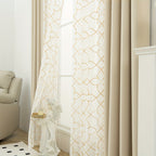 Blackout Curtains 4-Pack – Geometric Embroidery Grommet Top, Sun-Blocking Heat-Insulating Room Darkening Drapes, Living Room Bedroom Dining, All-Season, 4 Colors 5 Sizes