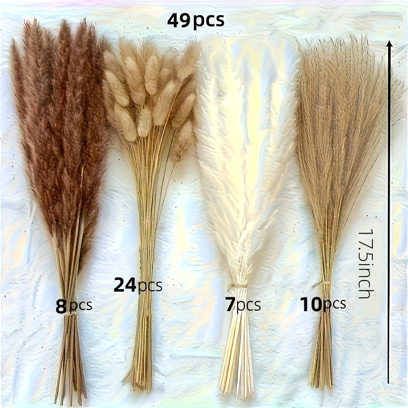Bohemian Pampas Grass Arrangement 49pcs Dried Rattan Stems Bouquet | Boho Home Decor, Table Centerpiece, Event Decoration, Spring & Valentine's Day Floral Design
