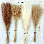 Bohemian Pampas Grass Arrangement 49pcs Dried Rattan Stems Bouquet | Boho Home Decor, Table Centerpiece, Event Decoration, Spring & Valentine's Day Floral Design