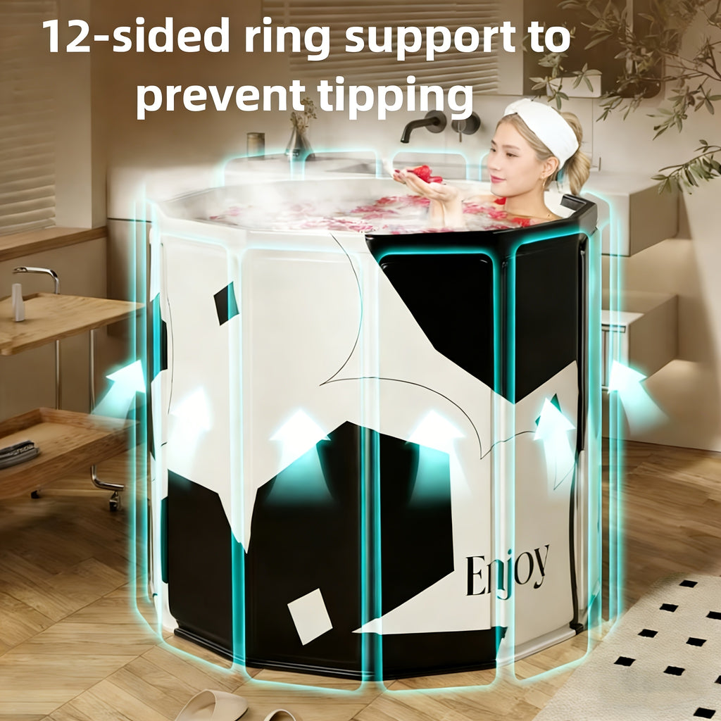 Foldable Adult Soaking Tub & Bath Barrel with Pillow & Drain Hose – Hot & Cold Full Body Soak, Non-Slip Portable Ice Bath Tub for Home, Travel & Small Spaces