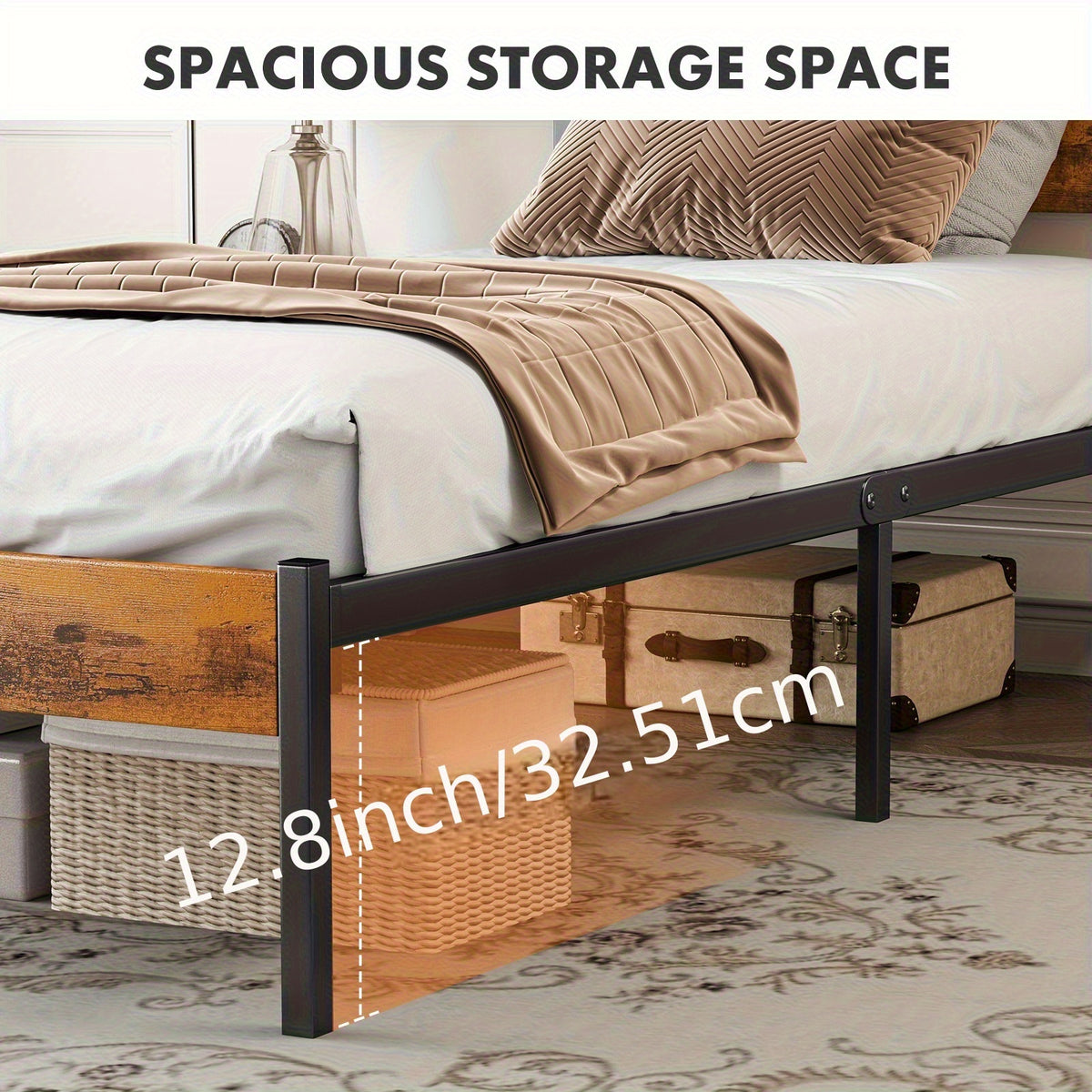Metal Frame Bed Frame with Headboard No Box Spring Needed, Sturdy Wood Slats Support 800 lbs, Twin Full Queen, Bedroom Platform Bed