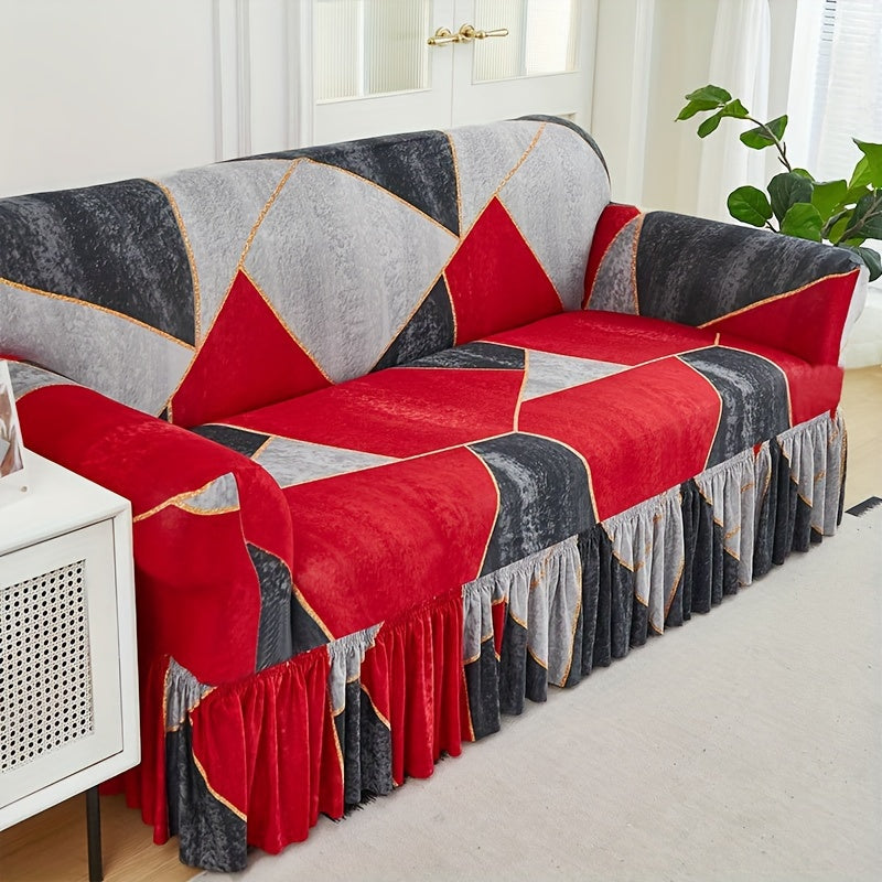 Sofa Cover Slipcover with Printed Skirt – Elastic Pet Anti-Dirt Protection for Living Room, 2/3/4-Seater & Single, All-Purpose Couch Cushion Cover Home Decor