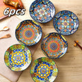 Bohemian Ceramic Dinner Plates Set of 6 – Large Salad & Entree Plates for Pasta, Baking & Serving – Boho Home & Restaurant Dinnerware, Gift-Ready