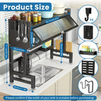 Over The Sink Dish Drying Rack with Dustproof Cover, 3-Tier Large Capacity Organizer for Dishes, Glasses, Bowls & Cutlery – Space-Saving Black Kitchen Storage Rack