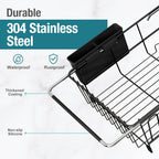Stainless Steel Over-the-Sink Dish Drying Rack & Colander Strainer Basket with Expandable Grip – Heavy-Duty Sink-Mounted Dish Drainer for Vegetable Washing & Space-Saving Kitchen Organization