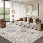 Vintage Retro Chenille Area Rug Machine Washable Non-Slip Lightweight Living Room Bedroom Dining Office – Light Taupe Brown Multiple Sizes