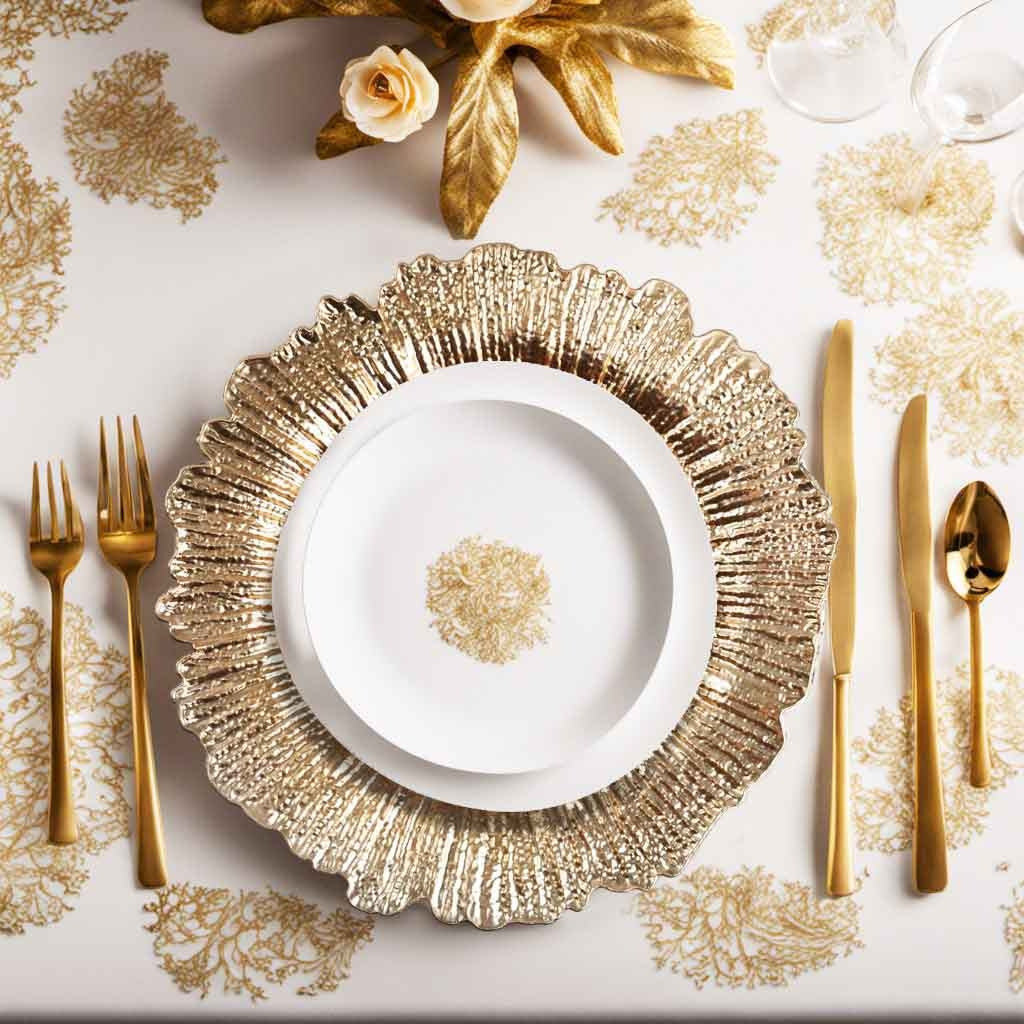 Charger Plates Set of 24 – 13 Inch Floral Reef Decorative Dinnerware for Wedding Party Table Setting Silver Gold Rose Gold Red