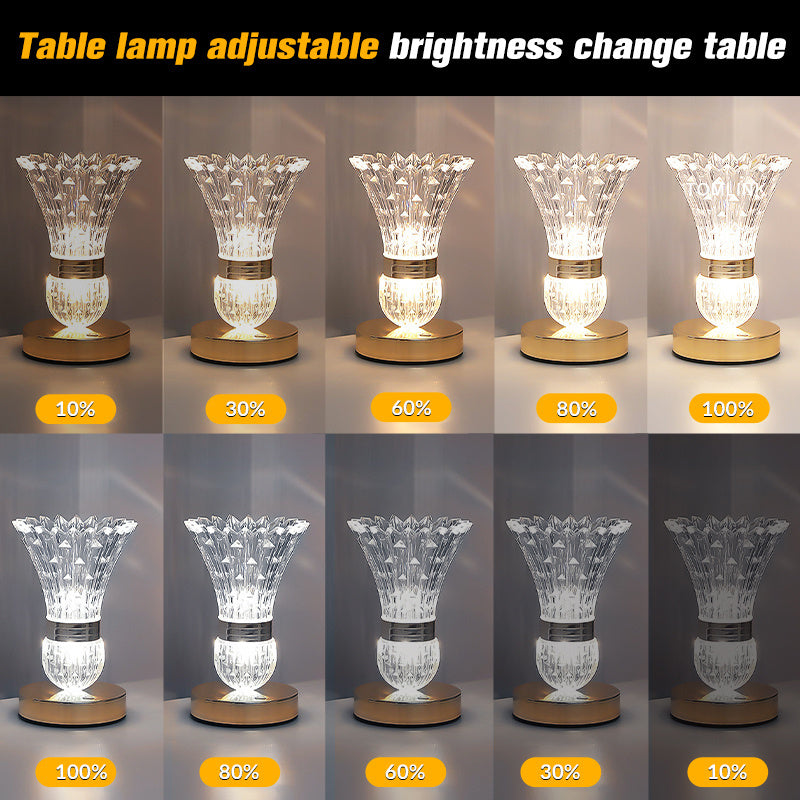 Crystal Table Lamp 2-in-1 Vase & Ambient Light USB Rechargeable Cordless Dimmable Touch Control 3 Color Modes - Bedside Nightstand Desk Lamp for Bedroom Living Room Home Office Decor