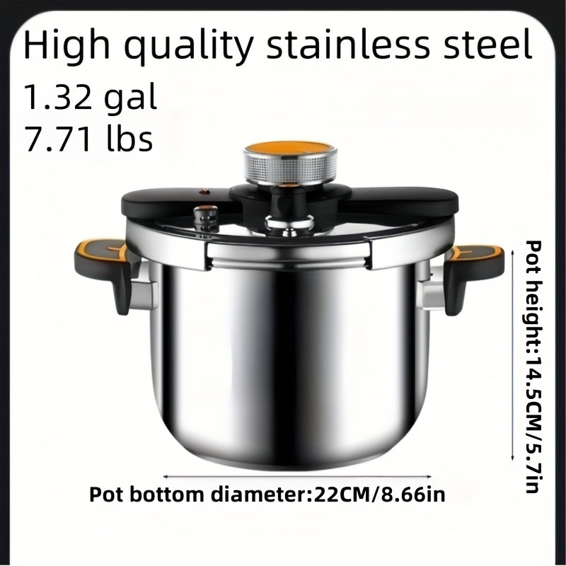 Stainless Steel Pressure Cooker Fast Cooking with One-Touch Locking Lid, Safety Valve & Pressure Gauge – Induction & Gas Compatible for Indoor Outdoor Use