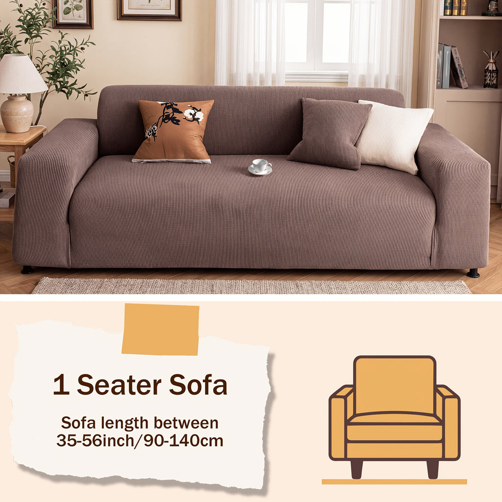 Chenille Sofa Cover Textured Stripe Elastic Full Cover Non-Slip Washable Scratch-Resistant Couch Slipcover for 1 2 3 4 Seater Living Room Office Green Gray Coffee Beige