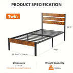 Metal Frame Bed Frame with Headboard No Box Spring Needed, Sturdy Wood Slats Support 800 lbs, Twin Full Queen, Bedroom Platform Bed