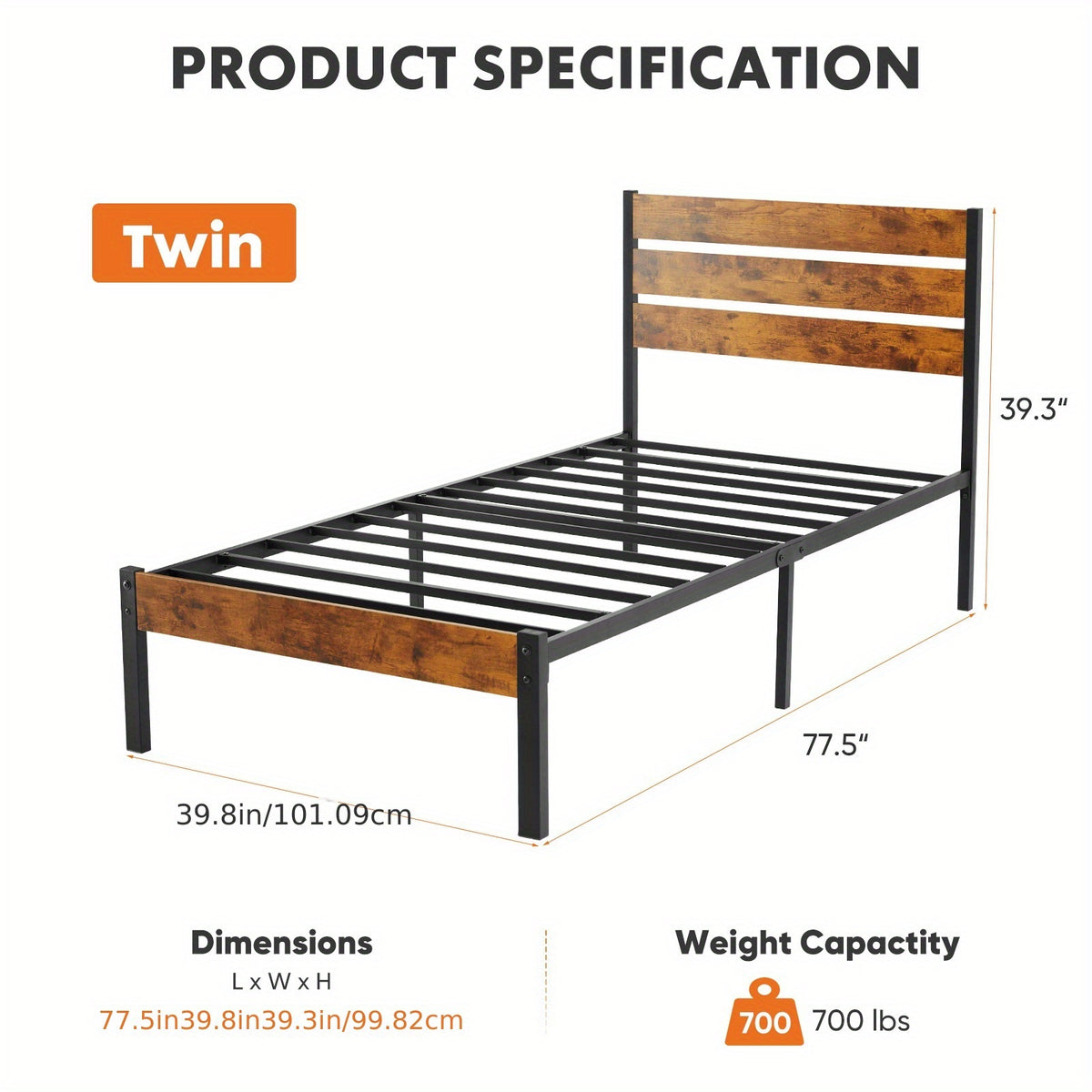 Metal Frame Bed Frame with Headboard No Box Spring Needed, Sturdy Wood Slats Support 800 lbs, Twin Full Queen, Bedroom Platform Bed