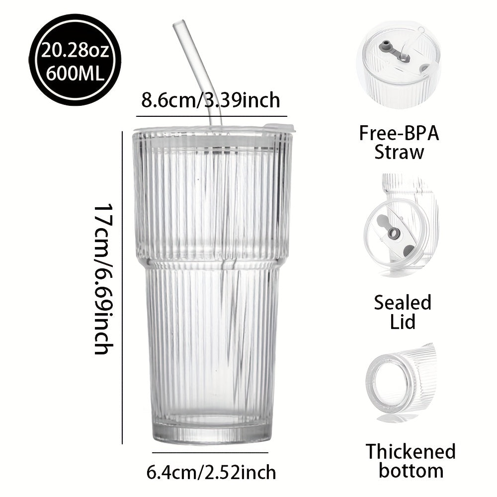 Glass Coffee Mug with Lid and Straw 20oz – Clear Summer Iced Drink Cup for Coffee, Tea & Smoothies – Travel Camping Drinkware, Gifts for Men & Women, Birthday, Holiday, Halloween, Christmas