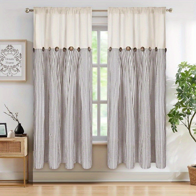 Striped Patchwork Semi-Sheer Rod Pocket Curtains – Bohemian Tiered Window Panels for Bedroom, Living Room, Kitchen, Bathroom & Cafe | 1 or 2 Pcs