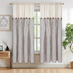 Striped Patchwork Semi-Sheer Rod Pocket Curtains – Bohemian Tiered Window Panels for Bedroom, Living Room, Kitchen, Bathroom & Cafe | 1 or 2 Pcs