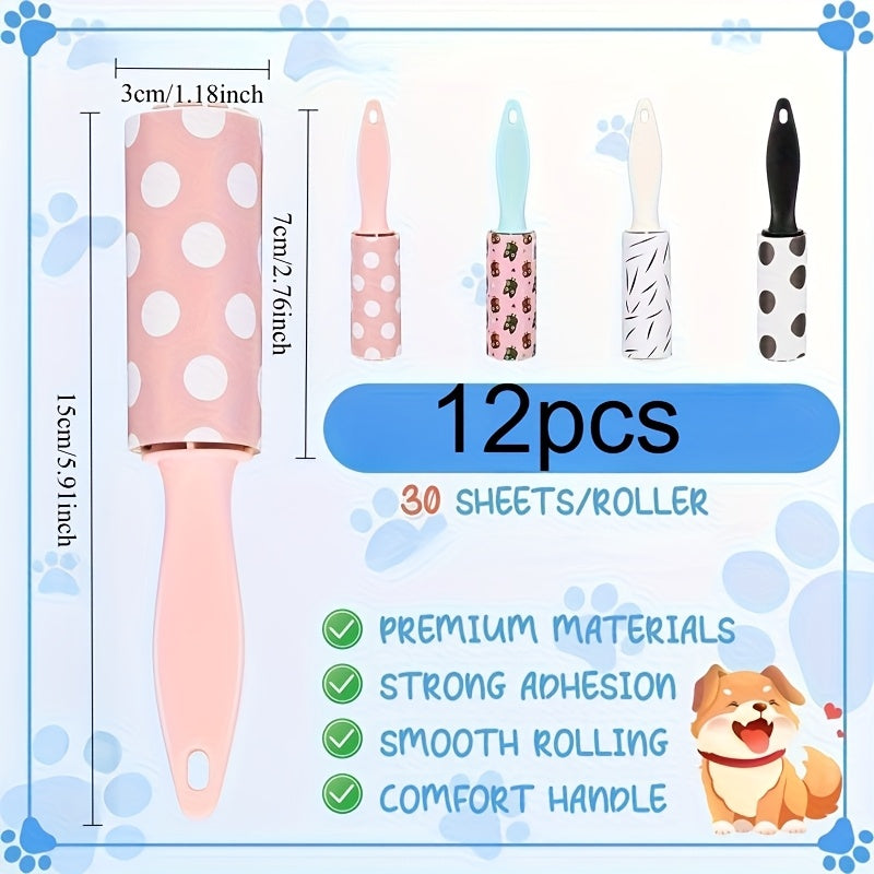 Mini Portable Pet Hair Remover Roller 12 Pack, Travel-Size Lint Roller for Clothing Furniture & Car Seats, No Power Required Reusable Pet Hair Lint Cleaner for Home & On the Go