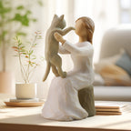 Hand-Painted Girl & Cat Resin Statue – Collectible Kitten Companion Figurine | Thoughtful Memorial Gift for Cat Lovers, Mom & Cat Ladies | Decorative Sculpture for Home, Shelf & Desktop