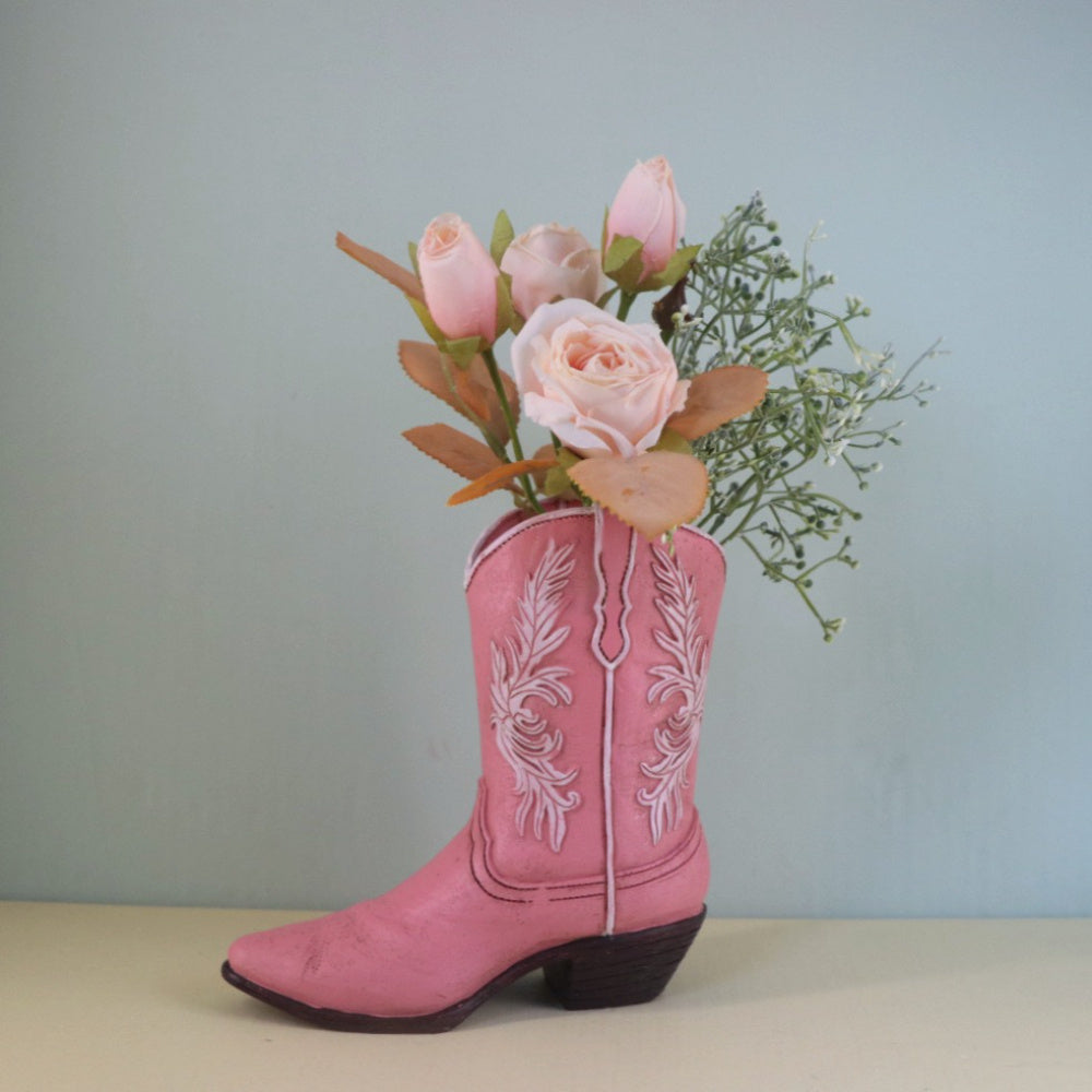 Western Cowboy Boots Resin Vase Ornament Hydroponic Flower Arrangement Container – Creative Light Luxury Living Room Home Decoration Decorative Accent Piece