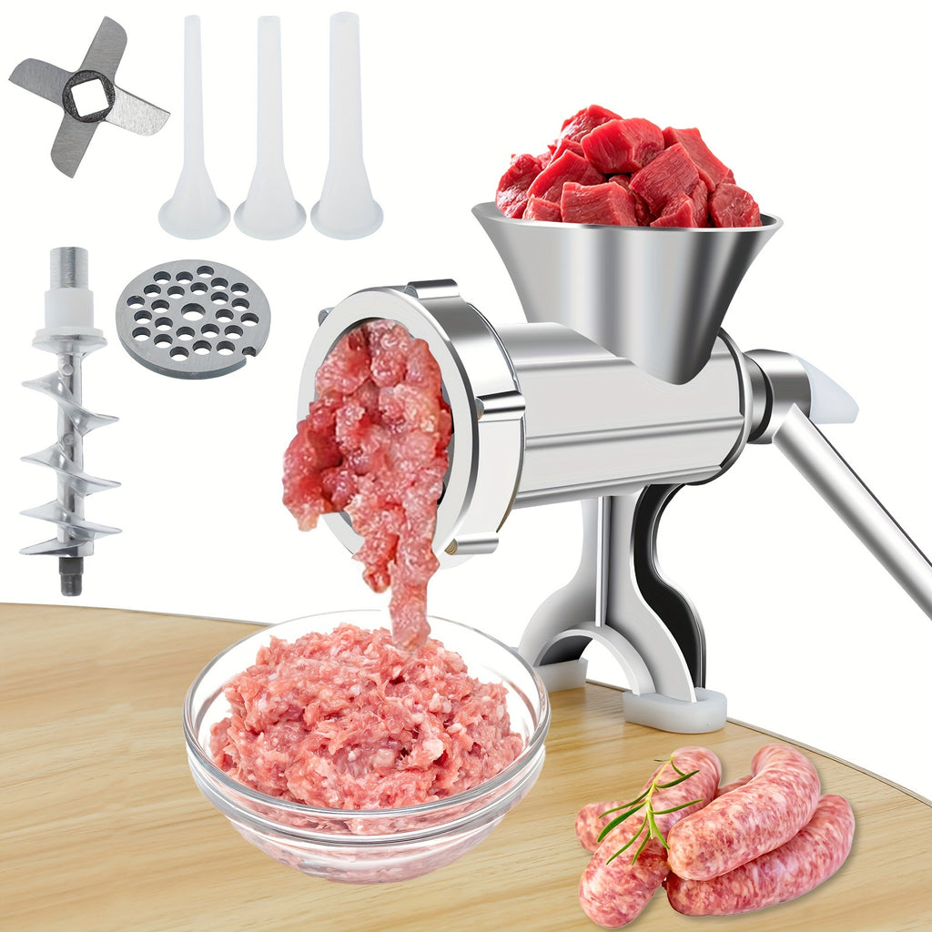 Manual Meat Grinder with Sausage Maker - Stainless Steel Crank Table Clamp Grinder, 3 Sausage Tubes, for Beef Pork Chicken Vegetables, Kitchen Chopping & Grinding Tool | Nuvia Haven