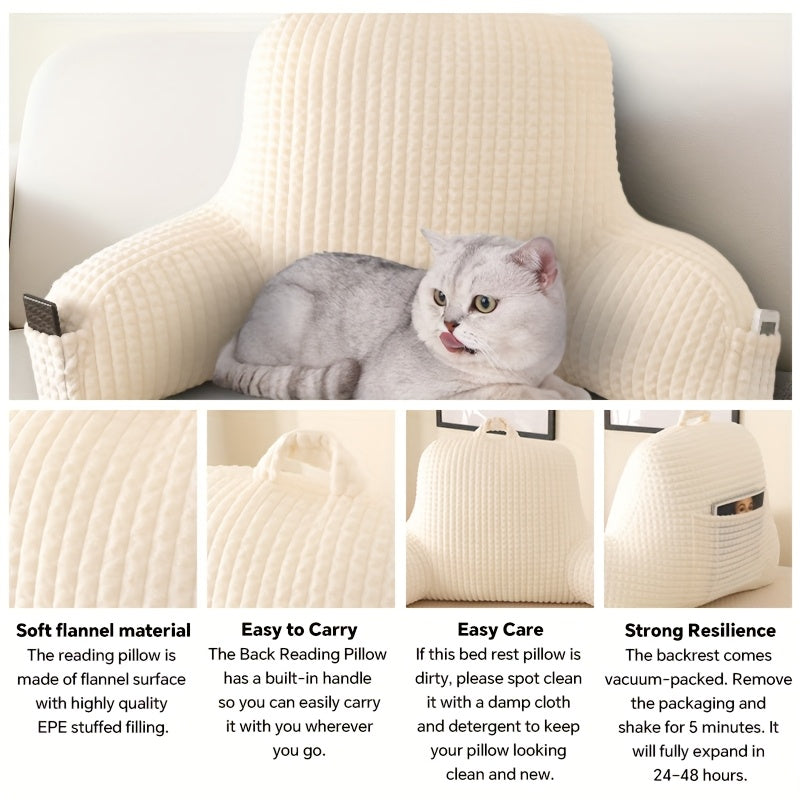 Shredded Memory Foam Reading Pillow with Arms & Pockets – Backrest Pillow for Bed & Couch Sitting Up, Removable Washable Cover, Multiple Colors & Sizes