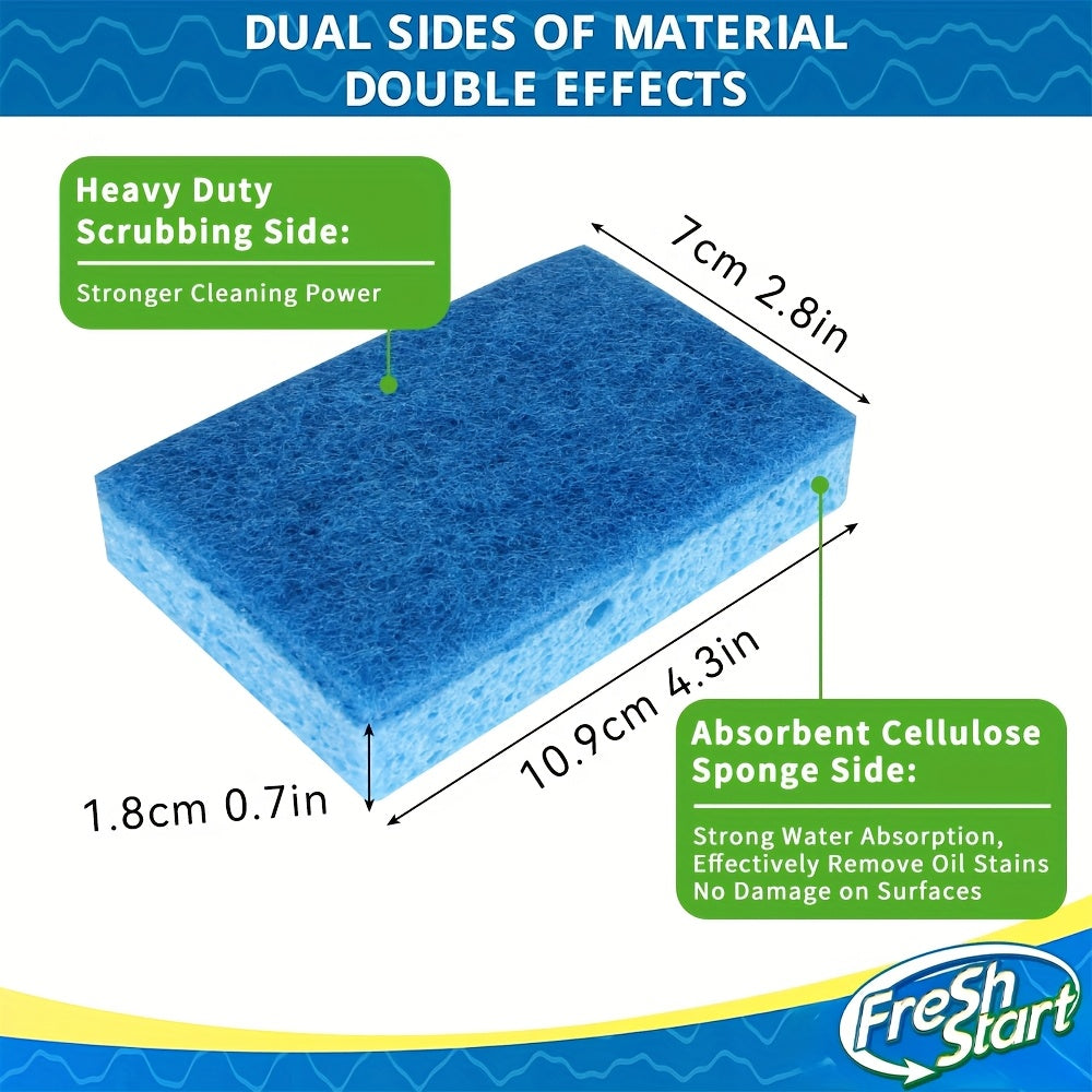 Cellulose Sponges Non-Scratch Dual-Sided with Scouring Pad Bulk Pack 12 18 or 27 Count for Dishes Kitchen Bathroom Glass Non-Stick Cookware