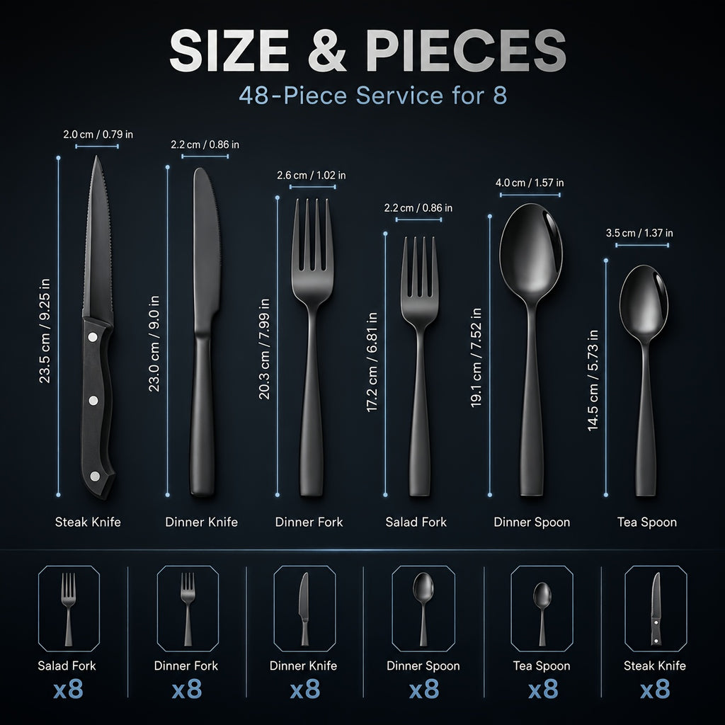 48-Piece Stainless Steel Flatware Set with Steak Knives Service for 8 Mirror Polished Silverware Dishwasher Safe