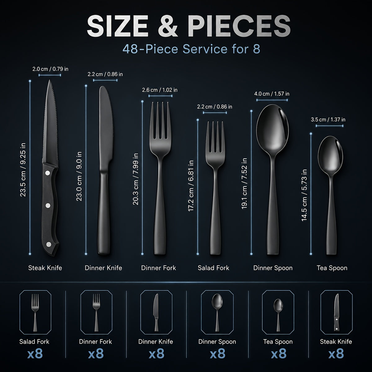 48-Piece Stainless Steel Flatware Set with Steak Knives Service for 8 Mirror Polished Silverware Dishwasher Safe